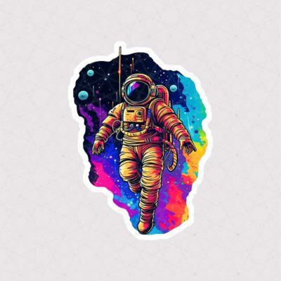 استیکر ادم فضایی در فضا طرح رنگی گرافیکی