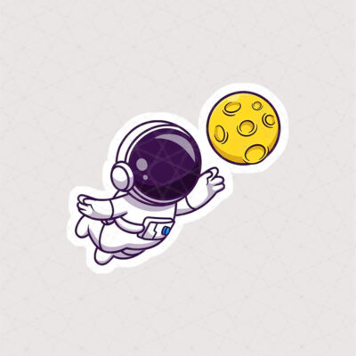 استیکر فضانورد همراه با ماه زرد طرح گرافیکی