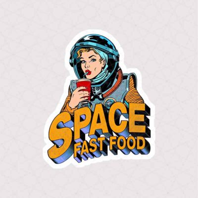 استیکر فضانورد خانوم طرح FAST FOOD SPACE