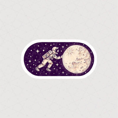 استیکر فضانورد در حال هول دادن ماه