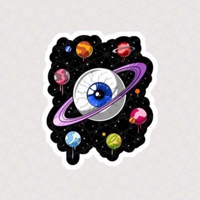 استیکر چشم انسان همراه با حلقه‌ای از سیارات