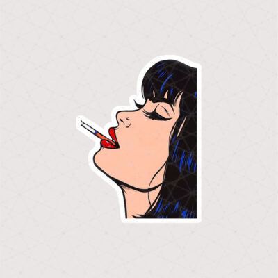 استیکر نقاشی خانومی در حال سیگار کشیدن