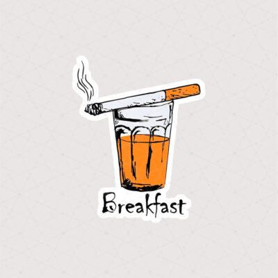استیکر سیگار و چای به عنوان صبحانه طرح گرافیکی