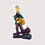 استیکر شاه ایرانی در حال گیتار زدن