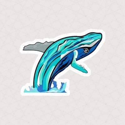 استیکر نهنگ آبی در حال پریدن