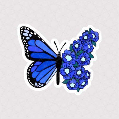 استیکر پروانه آبی طرح گل