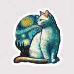 استیکر گربه در شب پرستاره ون گوگ