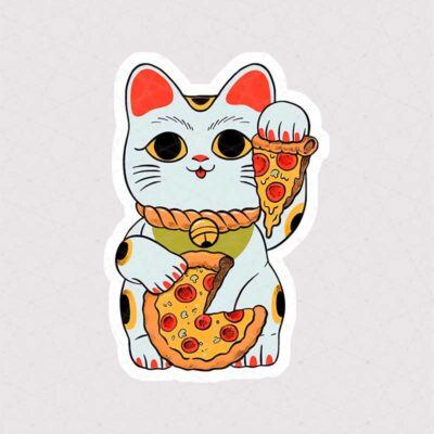 استیکر گربه خوش شانس با پیتزا