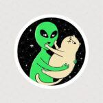 استیکر گربه و ادم فضایی طرح دایره