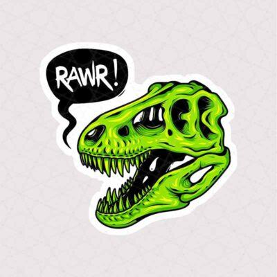 استیکر جمجمه دایناسور سبز همراه با متن Rawr