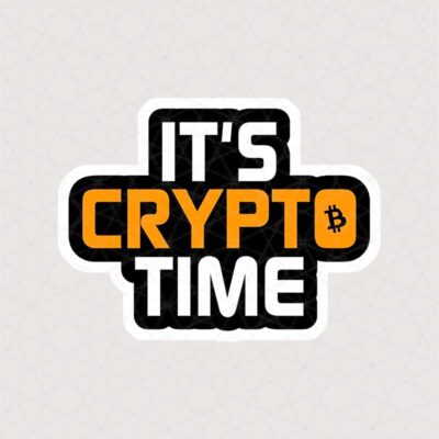 استیکر it's crypto time با ترکیب رنگی نارنجی و سفید و سیاه