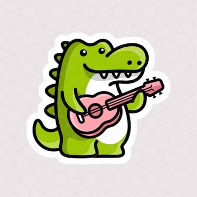 استیکر کروکدیل راک استار در حال گیتار زدن طرح کارتونی