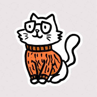 استیکر نقاشی گربه همراه با لباس