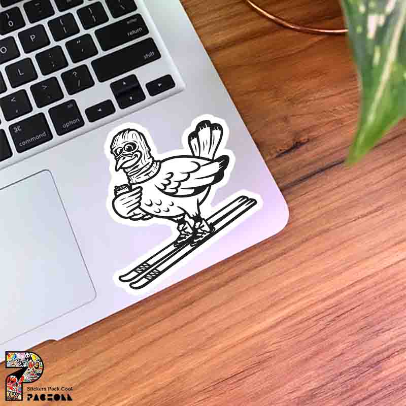 9263 K Sticker Pigeon استیکر پرنده اسکیباز خفن طرح سیاه و سفید به شکل گرافیکی