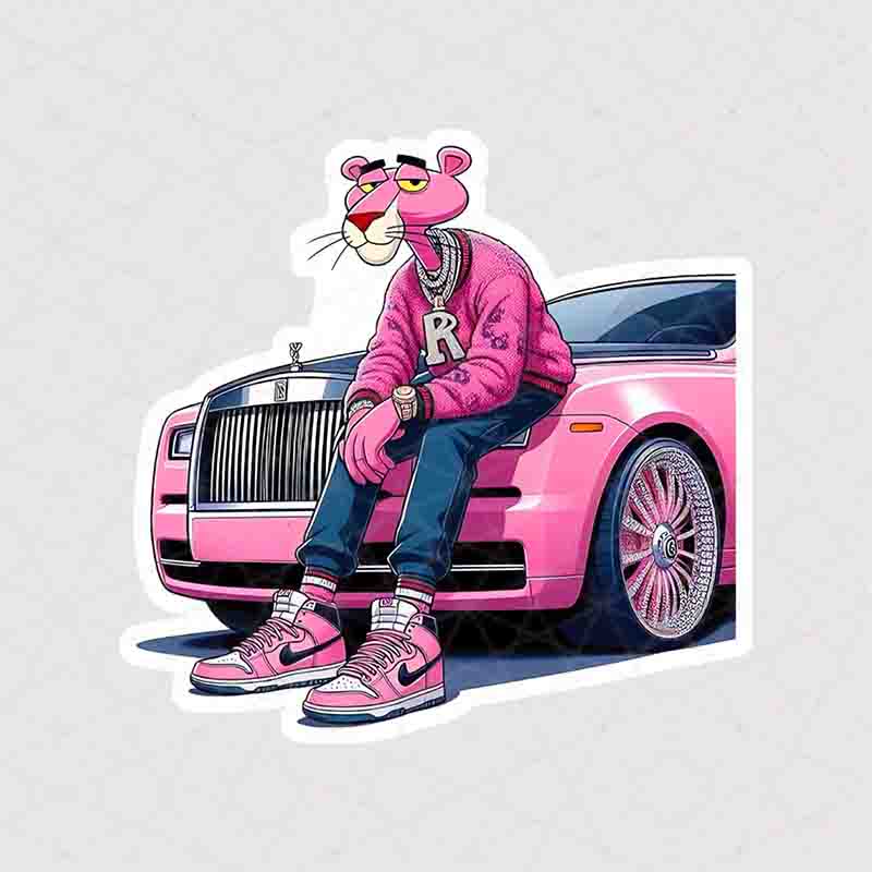 5353 Asli Sticker Pink Panther استیکر پلنگ صورتی Rolls-Royce سوار