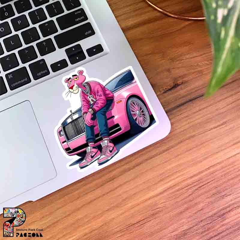 5353 K Sticker Pink Panther استیکر پلنگ صورتی Rolls-Royce سوار
