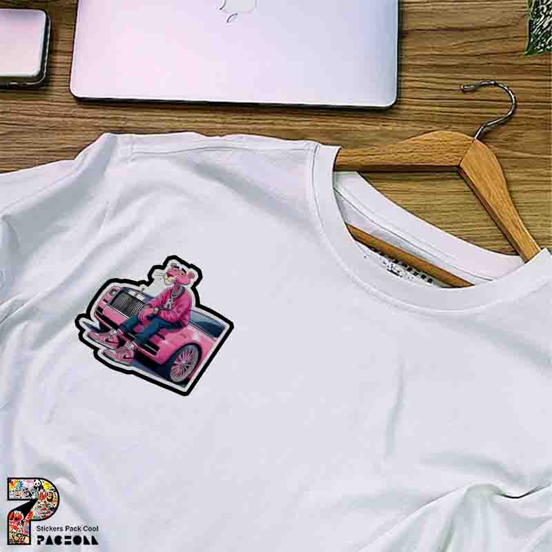 5353 P Sticker Pink Panther استیکر پلنگ صورتی Rolls-Royce سوار