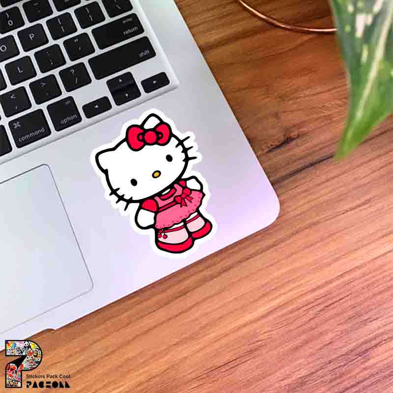 5370 K Sticker Kitty استیکر کیتی شیکپوش با پاپیون قرمز