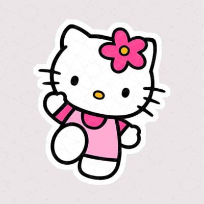 استیکر کیتی شاد با گل صورتی