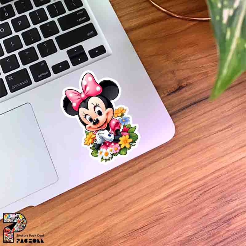5395 K Sticker Mickey Mouse استیکر مینی موس خندان در باغ گل